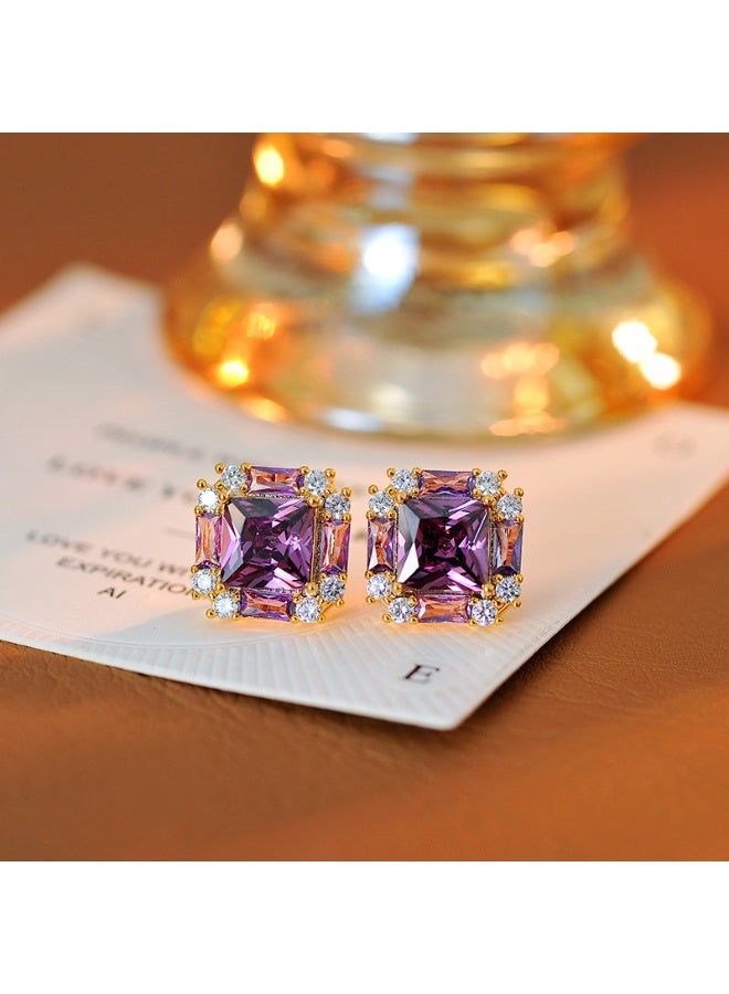Unique Amethyst Purple Crystal Stud Earrings  - Image 2