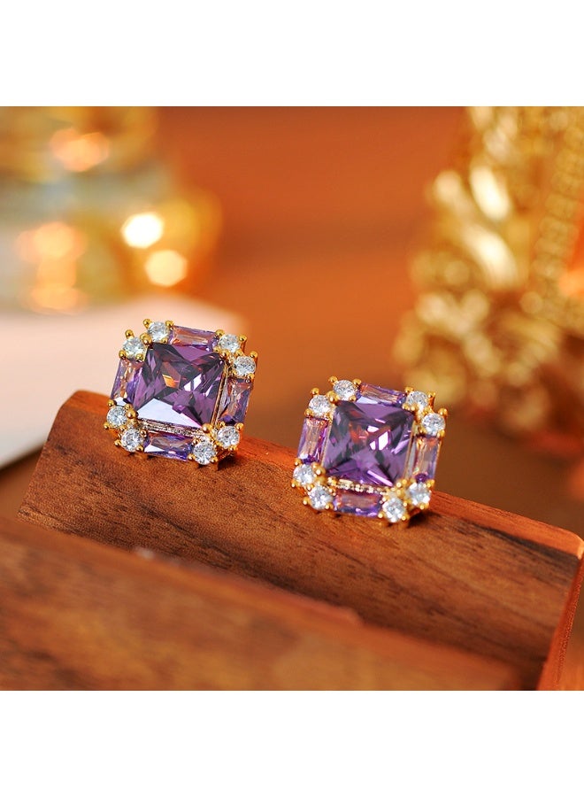 Unique Amethyst Purple Crystal Stud Earrings  - Image 1