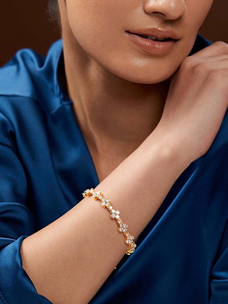MINUTIAE Adjustable Stylish Flower Cut Studded Cubic Zirconia Diamond Bracelet for Women & Girls (Gold) - Image 5
