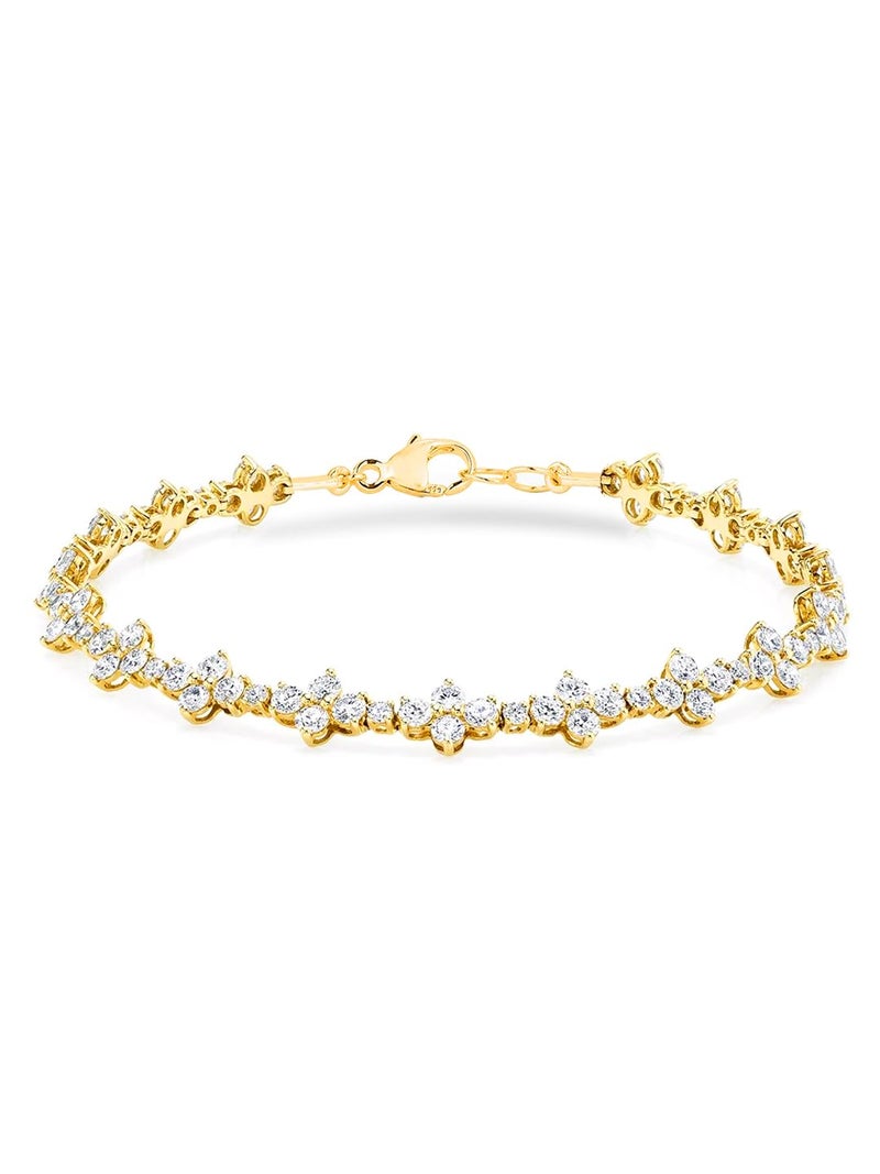 MINUTIAE Adjustable Stylish Flower Cut Studded Cubic Zirconia Diamond Bracelet for Women & Girls (Gold) - Image 1