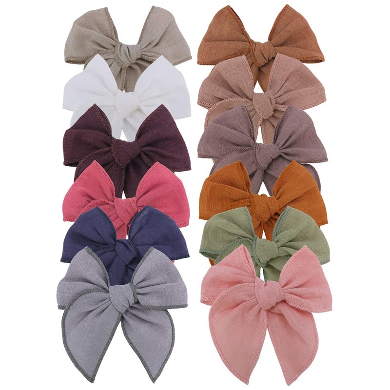 Sugarmelon 12 PCS Linen Bow Hair Clips for Baby Girls Hair Bows Alligator Clips Accessories Infants Toddler Kids Hairgrips (Linen Fable Bow 4'') - Image 1