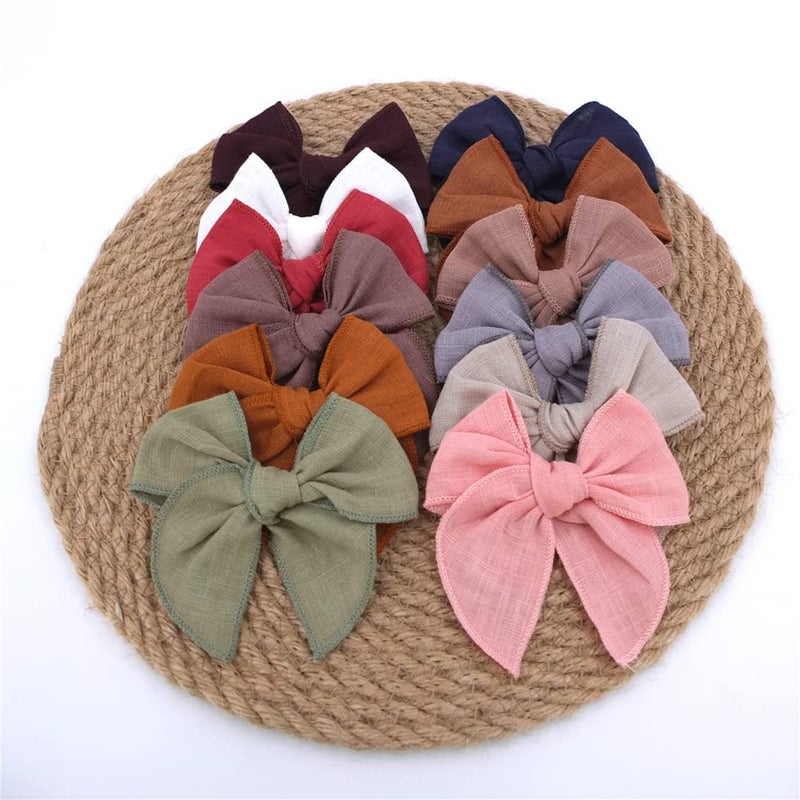 Sugarmelon 12 PCS Linen Bow Hair Clips for Baby Girls Hair Bows Alligator Clips Accessories Infants Toddler Kids Hairgrips (Linen Fable Bow 4'') - Image 4