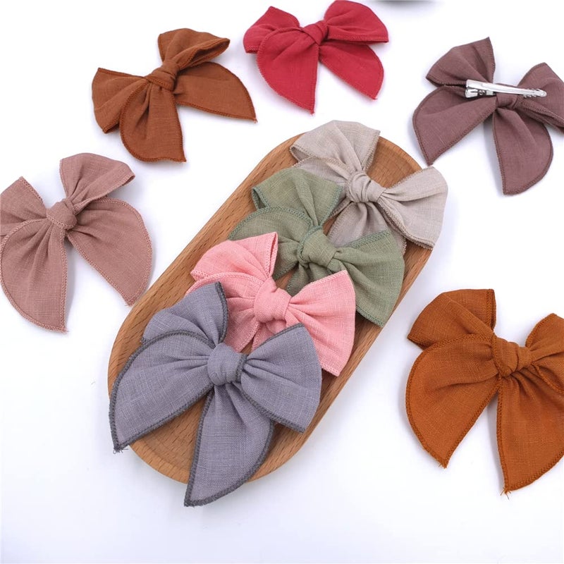 Sugarmelon 12 PCS Linen Bow Hair Clips for Baby Girls Hair Bows Alligator Clips Accessories Infants Toddler Kids Hairgrips (Linen Fable Bow 4'') - Image 3