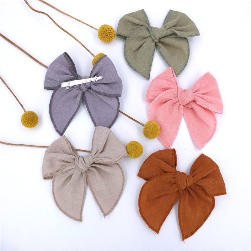 Sugarmelon 12 PCS Linen Bow Hair Clips for Baby Girls Hair Bows Alligator Clips Accessories Infants Toddler Kids Hairgrips (Linen Fable Bow 4'') - Image 2