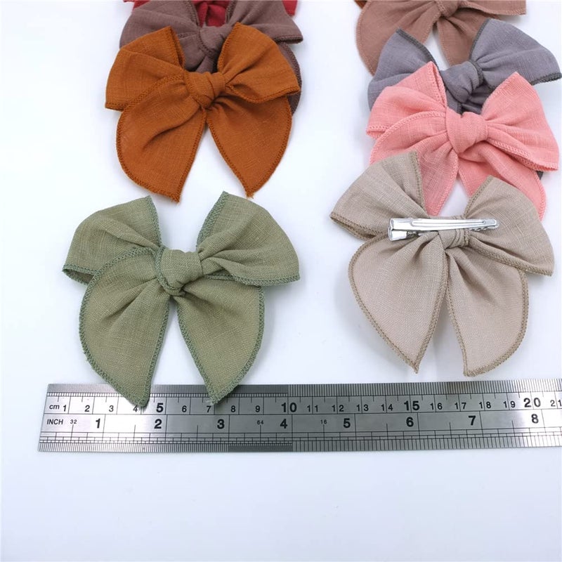 Sugarmelon 12 PCS Linen Bow Hair Clips for Baby Girls Hair Bows Alligator Clips Accessories Infants Toddler Kids Hairgrips (Linen Fable Bow 4'') - Image 5