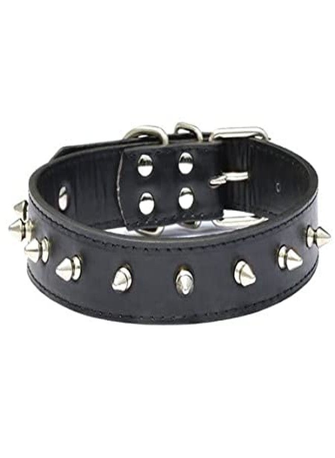SSM PET MART Spiked Studded Pu Leather Durable Pet Dog Pitbull Mastiff, Rottweiler Collar with D-Ring L (Black), Leather (Pack of 1)-00.1