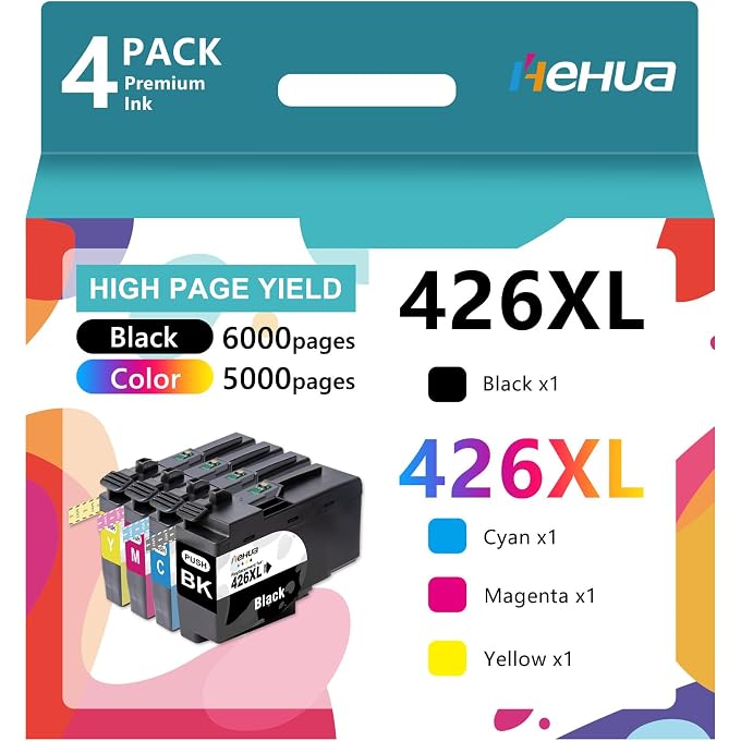 Hehua LC426XL Cartridges Multipack Compatible with LC426XL Printer Cartridges LC426 for MFC-J4340DW MFC-J4335DW MFC-J4540DW MFC-J4340DWE EcoPro Printer (Black, Cyan, Magenta, Yellow,