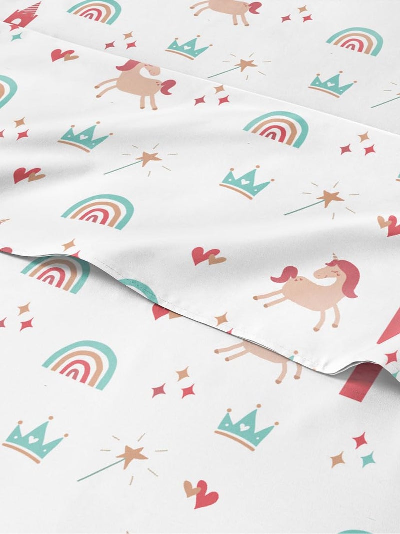 CGK Unlimited Kids Full Size Princess Bed Sheets  4 Piece Kids Princess Sheet Set  Rainbow Themed Bedding  Soft Cute  Cozy  Breathable  Machine Washable  Unicorn Bed Set for Boys Girls Teens  Toddlers