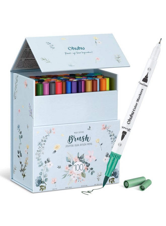Ohuhu 100 Colours Art Markers Dual Tips Coloring Brush Fineliner Color Water Based Marker Pens Set for Calligraphy Drawing Sketching Bullet Journal - Image 1