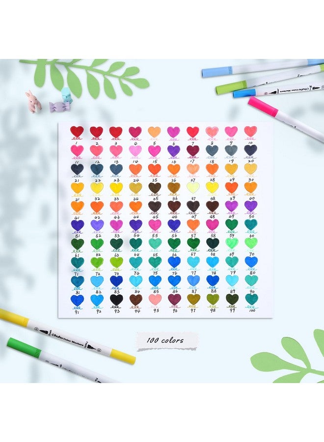 Ohuhu 100 Colours Art Markers Dual Tips Coloring Brush Fineliner Color Water Based Marker Pens Set for Calligraphy Drawing Sketching Bullet Journal - Image 2