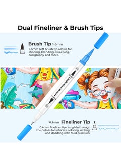 Ohuhu Ohuhu 100 Colours Art Markers Dual Tips Coloring Brush Fineliner Color Water Based Marker Pens Set for Calligraphy Drawing Sketching Bullet Journal  - Image 3