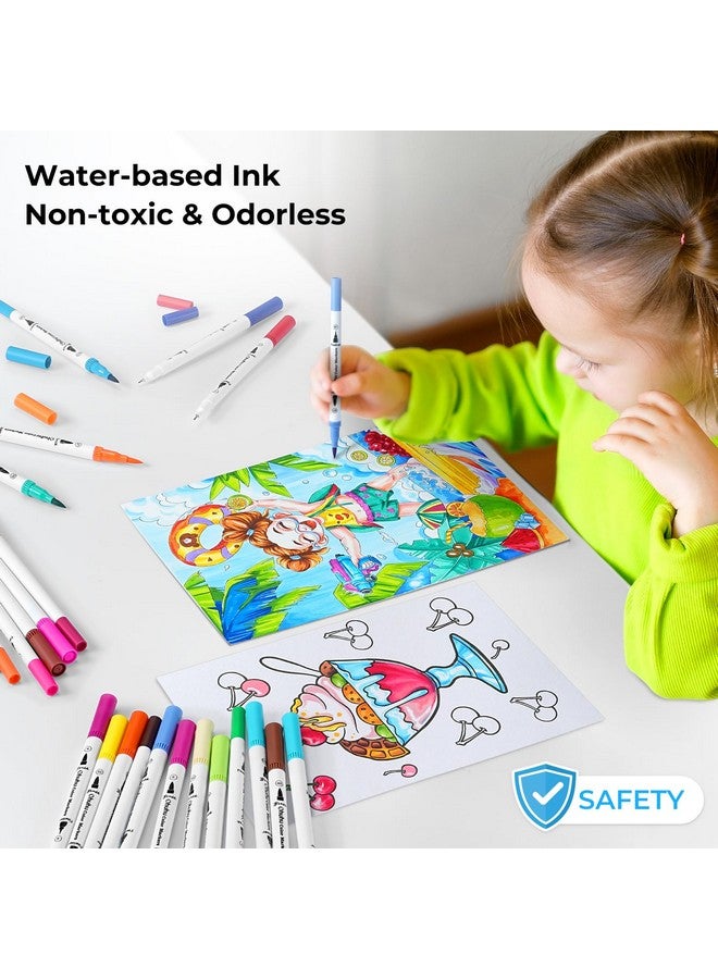 Ohuhu 100 Colours Art Markers Dual Tips Coloring Brush Fineliner Color Water Based Marker Pens Set for Calligraphy Drawing Sketching Bullet Journal - Image 4