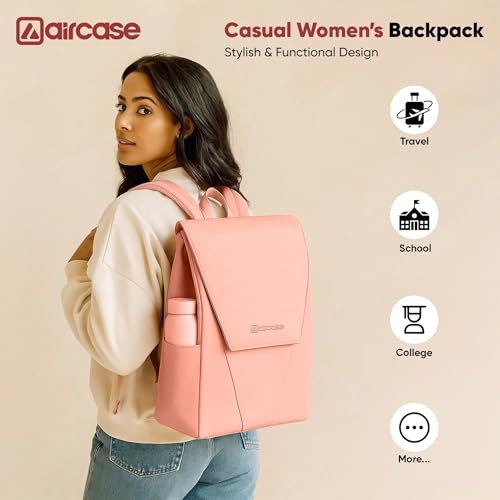 AirCase Canvas Laptop Backpack for Women with Multiple Pockets, Padded Straps, 13L Capacity, Lightweight, Water-Resistant Bag for Travel, College, Office Use, Supports Laptops Up to 14.1 Inch (Pink) - Image 2