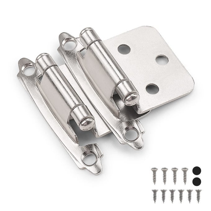 SATIN NICKEL CABINET HINGES FOR KITCHEN CABINETS DOORS 25 PAIR 50 PCS 12 OVERLAY VARIABLE SELF CLOSING DECORATIVE KITCHEN CABINET HINGES FLUSH MOUNT WITH HARDWARE SCREWS