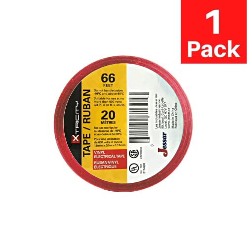 Xtricity Vinyl Red Electrical Tape 3/4 inch x 66 Ft for Electrical Insulation, Wire Bundling and DIY Repairs – Durable, Stretchy, General Purpose – Up to 600V (1 Pack) - Image 2