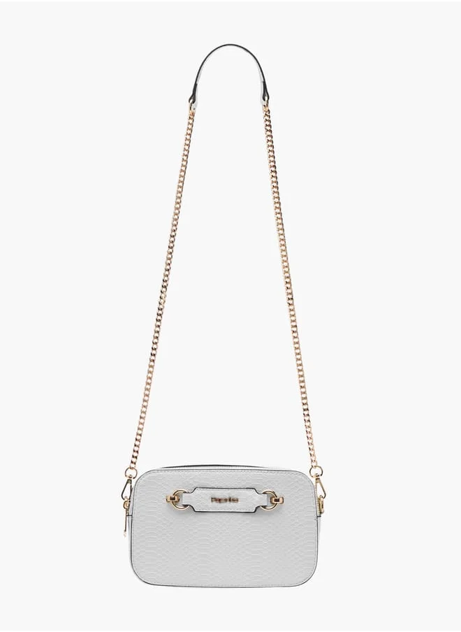 بابريكا Women Textured Crossbody Bag with Chain Strap and Zip Closure