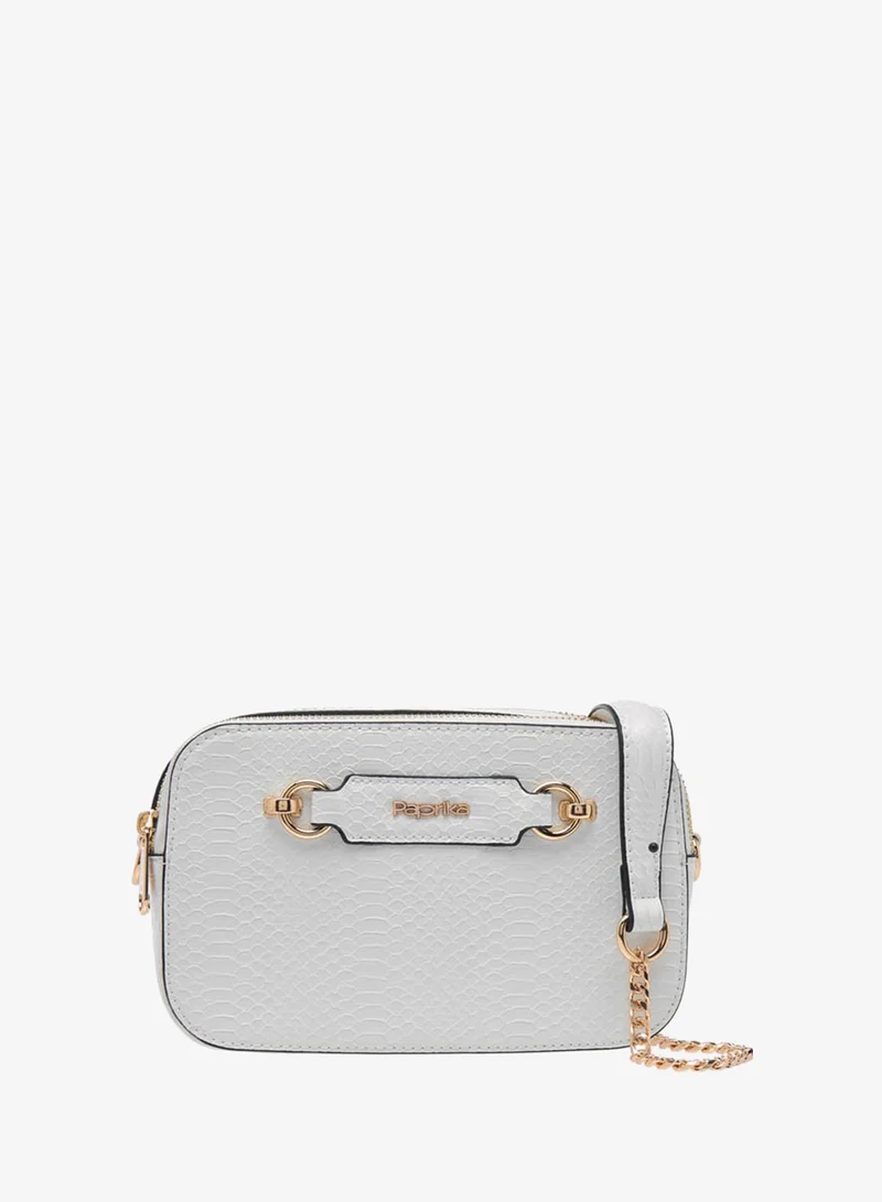 Women Textured Crossbody Bag with Chain Strap and Zip Closure