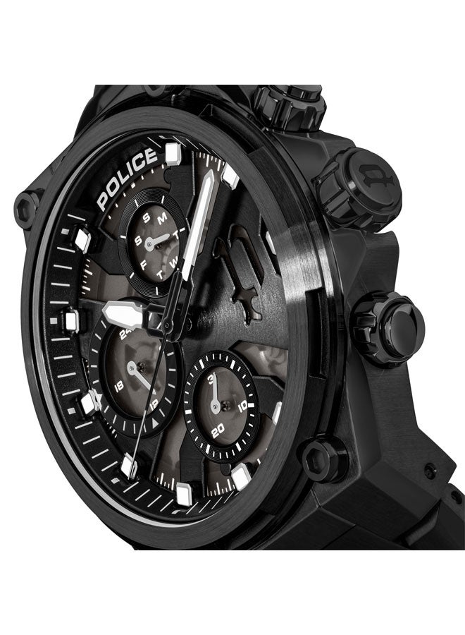 POLICE Men 43mm Multifunction Watch with Hydraulic Black Plate, Charcoal Translucent Dial & 316L Stainless Steel Bracelet - Image 4