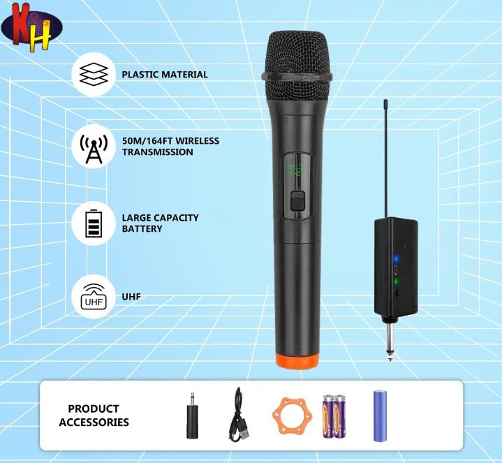 kh Dynamic Wireless Microphone, UHF Dynamic Mic with Portable Mini Receiver, Karaoke Handheld mic System 6.35mm Jack, 50-60 Feet Cordless Range for House Parties, Karaoke Singing - Image 5