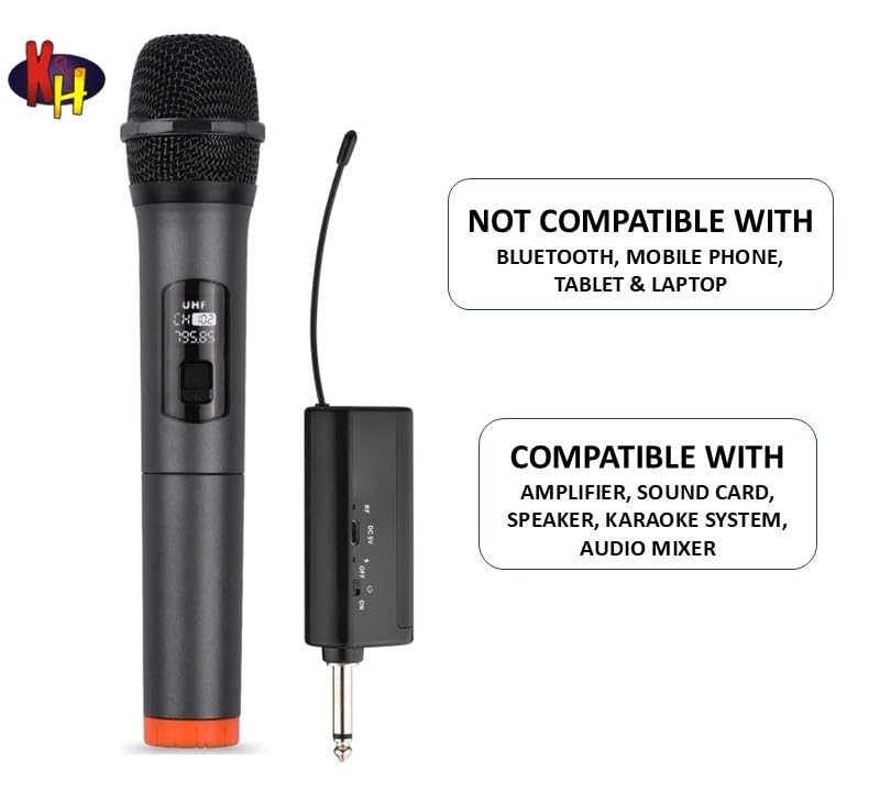 kh Dynamic Wireless Microphone, UHF Dynamic Mic with Portable Mini Receiver, Karaoke Handheld mic System 6.35mm Jack, 50-60 Feet Cordless Range for House Parties, Karaoke Singing - Image 2