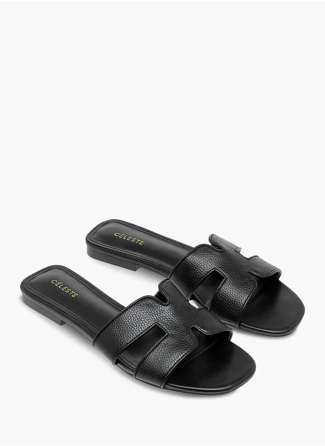 سيليست Womens Textured Slide Sandals With Slip-On Closure