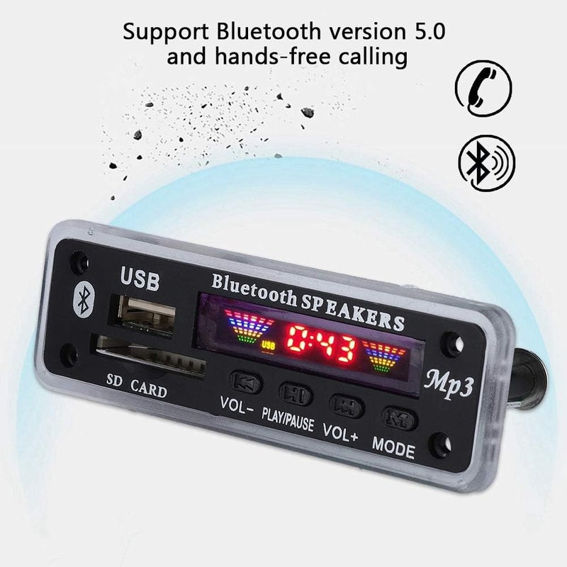 klarako DC 5V/12V Bluetooth 5.0 Audio Decoder Board Audio Module USB AUX SD FM Radio Lossless MP3/WMA/WAV/FLAC/APE Decoder Board Module, Colors Screen Display(Black) - Image 2