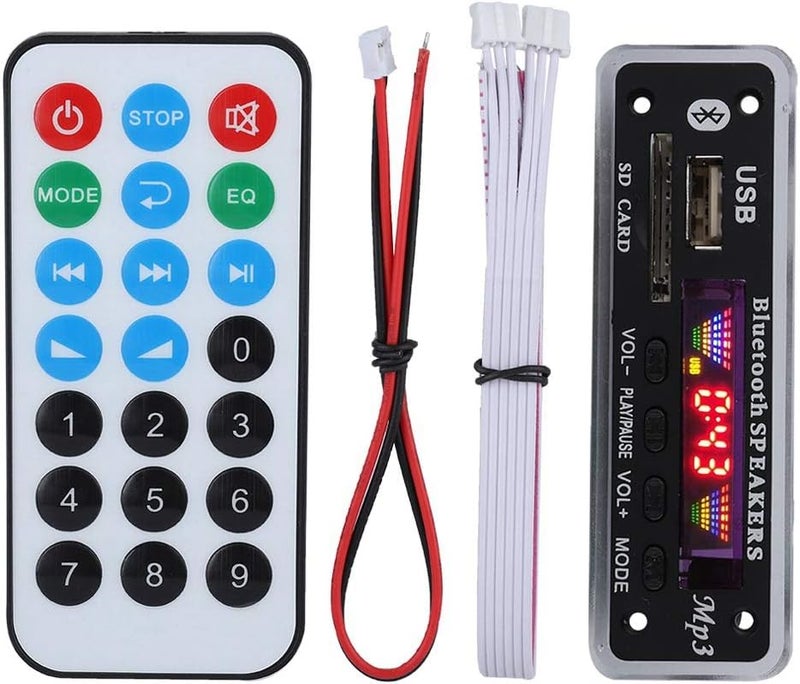 klarako DC 5V/12V Bluetooth 5.0 Audio Decoder Board Audio Module USB AUX SD FM Radio Lossless MP3/WMA/WAV/FLAC/APE Decoder Board Module, Colors Screen Display(Black) - Image 1