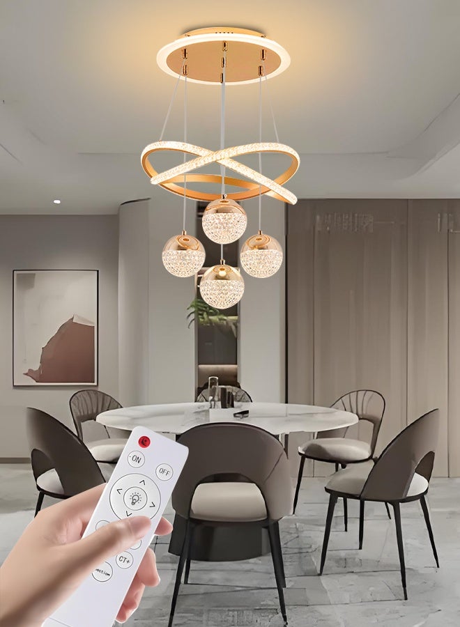 Golden indoor lighting with a remote control and 4 LED balls in the shape of glowing crossed rings Compatible with the living room and dining room - Image 1