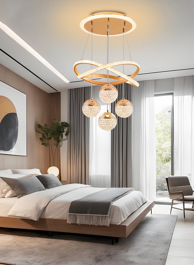 Golden indoor lighting with a remote control and 4 LED balls in the shape of glowing crossed rings Compatible with the living room and dining room - Image 2