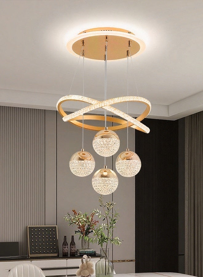 Golden indoor lighting with a remote control and 4 LED balls in the shape of glowing crossed rings Compatible with the living room and dining room - Image 5