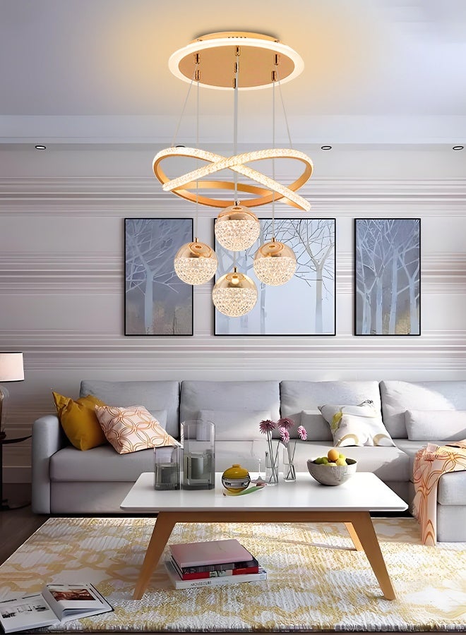 Golden indoor lighting with a remote control and 4 LED balls in the shape of glowing crossed rings Compatible with the living room and dining room - Image 3