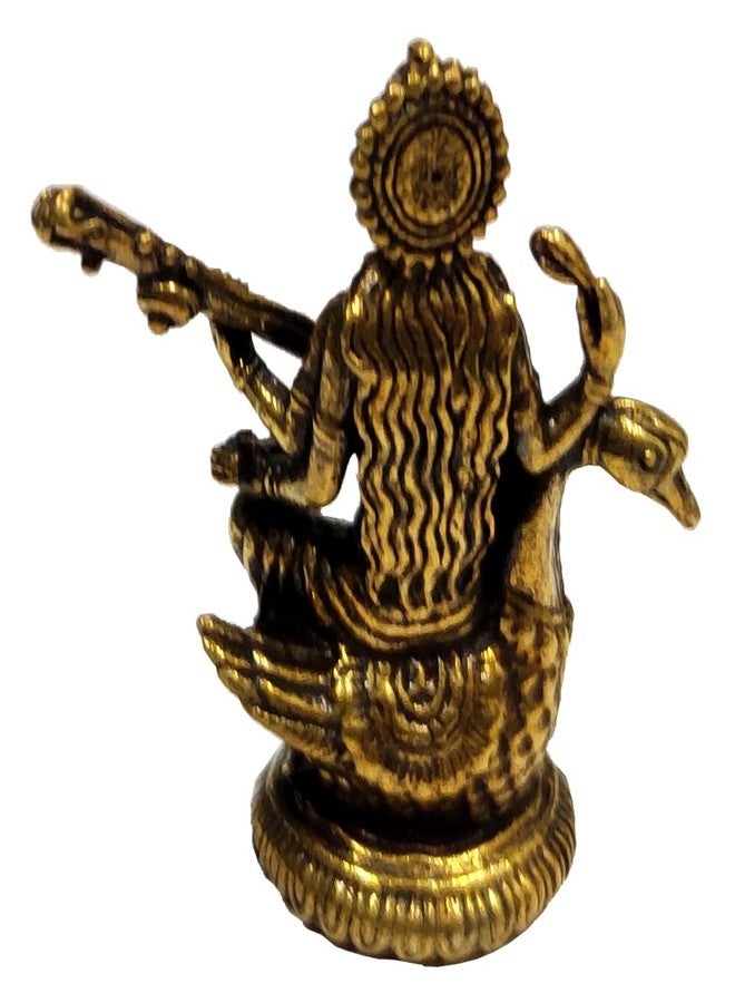 بيربلديب تمثال نادر مصغر من النحاس الأصفر للإلهة ساراسواتي (ساراسواتي)، إلهة المعرفة والموسيقى والفن الهندوسية: تمثال قابل للتحصيل مع صنعة دقيقة للغاية (12698Z3) - Image 5