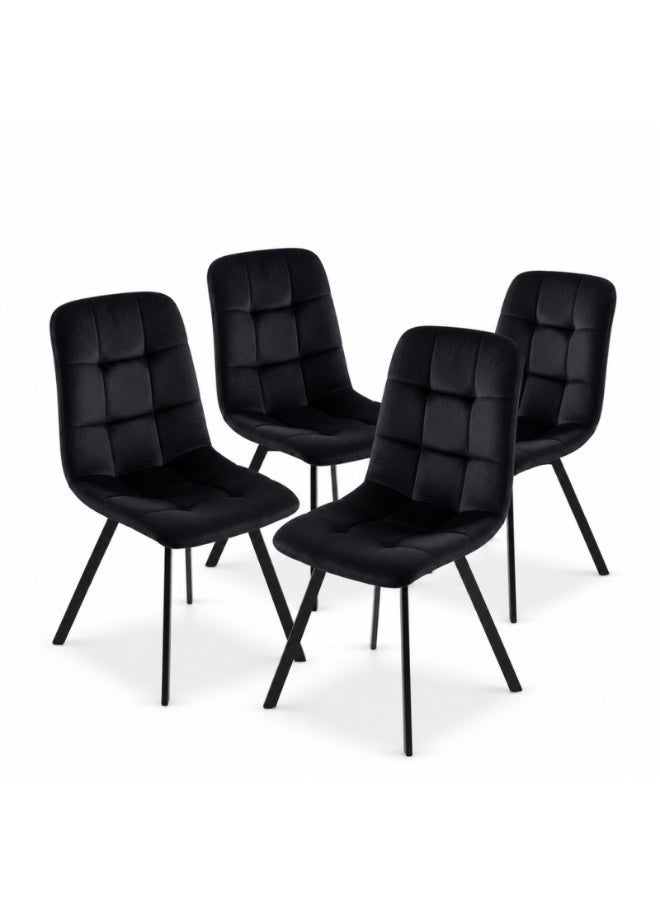 Sinyin Modern Dining Chairs Set of 4 Black Upholstered Fabric Kitchen Chairs with Thick Cushioned Seat Ergonomic High Back Tufted Design Metal Legs Accent Chairs for Dining Room Living Room Office Cafe - Image 1