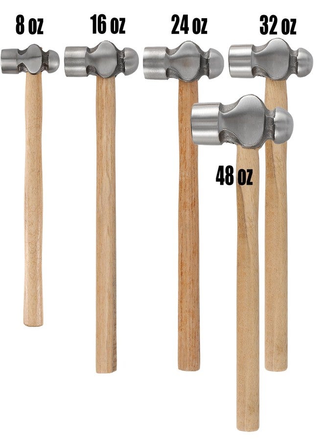 ZEONHAK 5 PCS Ball Peen Hammer, 8 OZ,16 OZ, 24 OZ, 32 OZ, 48 OZ Ball Peen Hammer Set with Wooden Handle and Non-Slip Shock Absorbing Grip for Metal Rivetc - Image 2