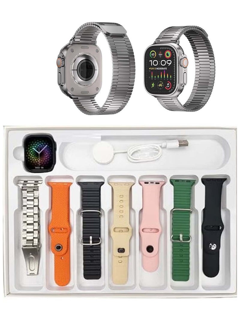 Ultra I803 Series 10 Smart Watch With AI Voice Assistance 7 Pair Straps and Charging Cable Designed For Ladies and Gents Black