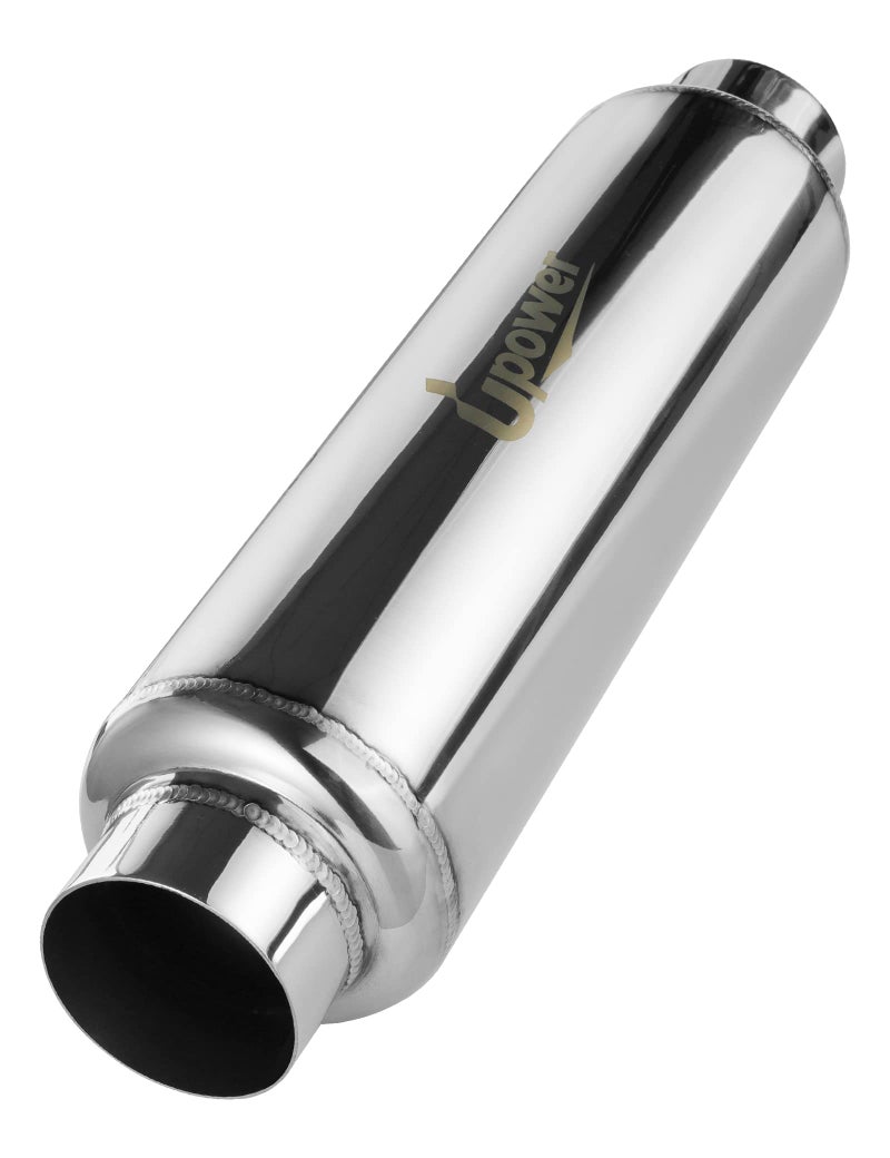 UPOWER 2.5" Inlet&Outlet Exhaust Resonator,16" Overall Length Center Straight Through Stainless Steel Muffler,Polished - Image 1