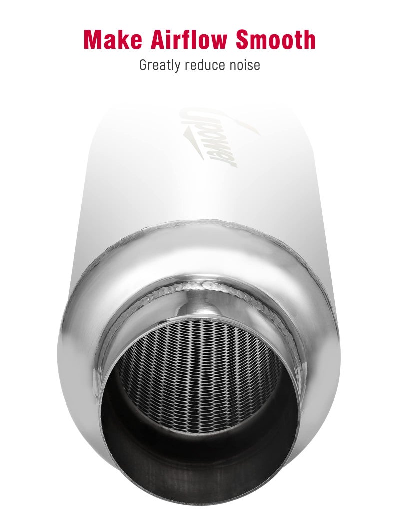 UPOWER 2.5" Inlet&Outlet Exhaust Resonator,16" Overall Length Center Straight Through Stainless Steel Muffler,Polished - Image 5