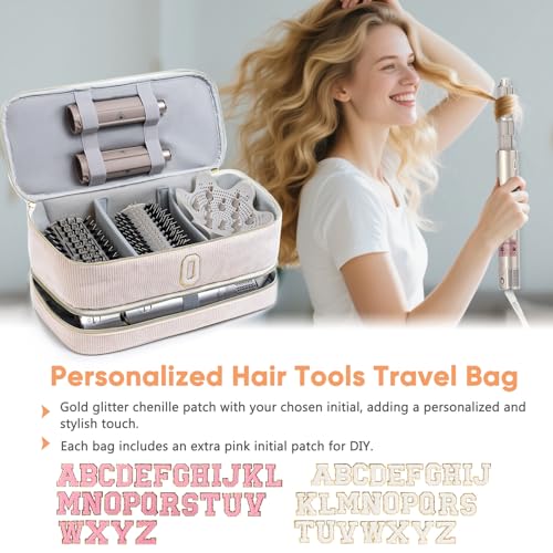 ELCUPA Initial Personalized Hair Tools Travel Bag DoubleLayer Hair Dryer Case Compatible with Shark FlexStyleSmoothStyle Dysson Airwrap Supersonic Hair Tool Organizer for Travel Home - Image 3