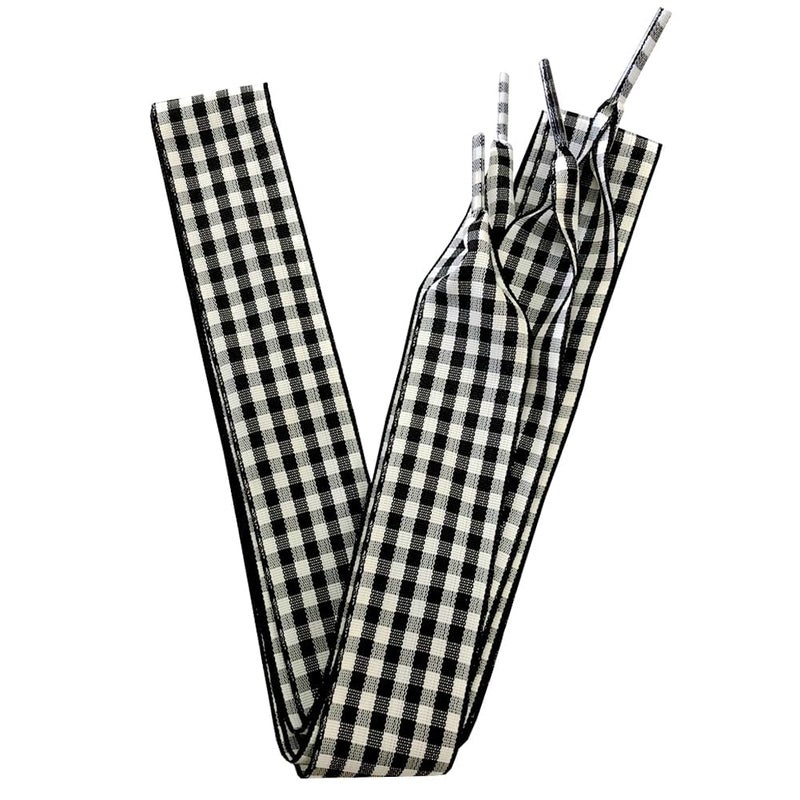 Goodlace 1 Inch Wide Fantastic Flat Checkered Shoelaces Fabric Ribbon Plaid Shoe Laces for Sneaker Sport Shoes 47/55 Inch (No.24 Black, 47In/120cm) - Image 2