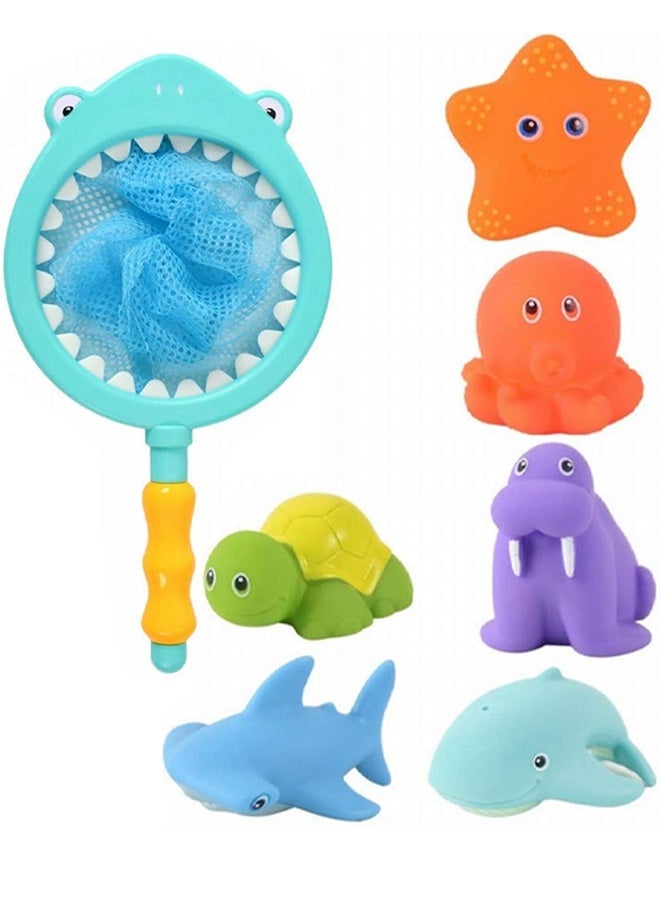 لعبة حمام، ألعاب صيد حيوانات عائمة مع شبكة صيد، لعبة شبكة صيد في حوض الاستحمام وحمام السباحة للأطفال الصغار والأطفال (أزرق) - Image 1