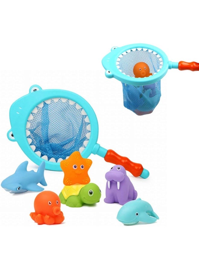لعبة حمام، ألعاب صيد حيوانات عائمة مع شبكة صيد، لعبة شبكة صيد في حوض الاستحمام وحمام السباحة للأطفال الصغار والأطفال (أزرق) - Image 2
