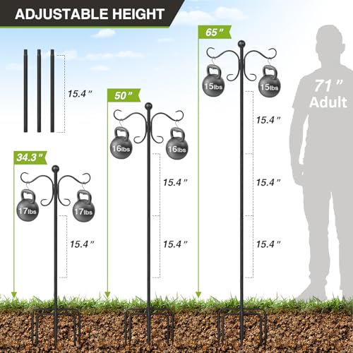 AOMGD 2 Pack 76 Inch Adjustable Double Shepherds Hooks for Outdoor Heavy Duty, Two Sided Garden Bird Feeder Pole for Hanging Plant Baskets, Solar Lights, Weddings Decor - Image 2