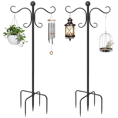 AOMGD 2 Pack 76 Inch Adjustable Double Shepherds Hooks for Outdoor Heavy Duty, Two Sided Garden Bird Feeder Pole for Hanging Plant Baskets, Solar Lights, Weddings Decor - Image 1