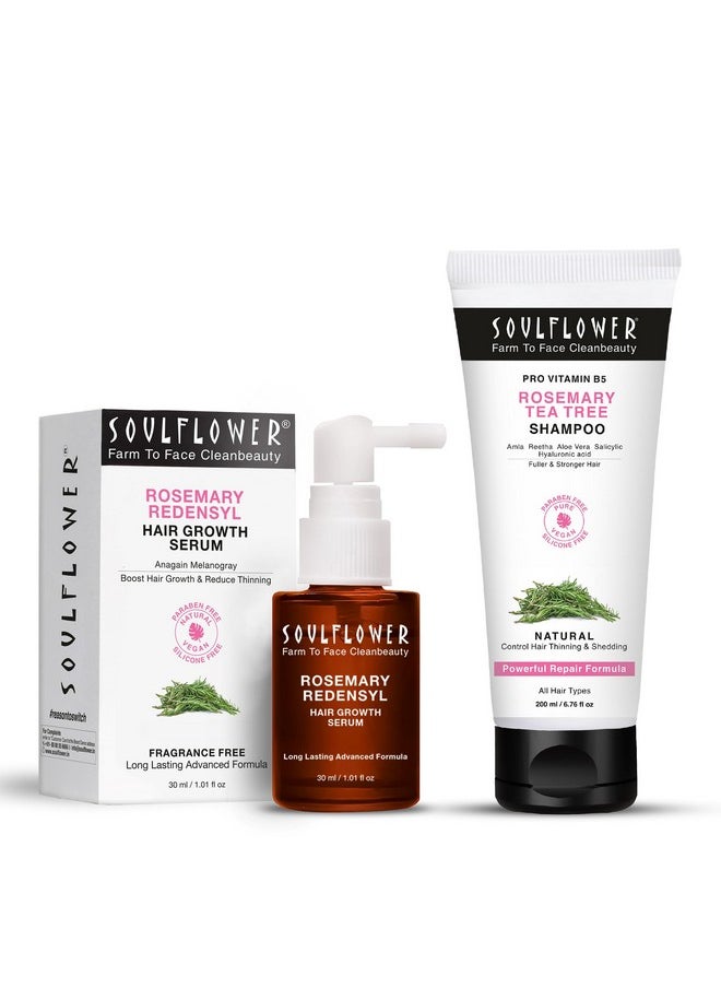 Soulflower Rosemary Redensyl Hair Growth Serum 30Ml With 4% Anagain, 1% Melanogray & Rosemary Shampoo 200Ml With Tea Tree, Pro Vitamin B5 For Hair Growth, Hairfall Control & Healthy Scalp| Pack Of 2  - Image 1
