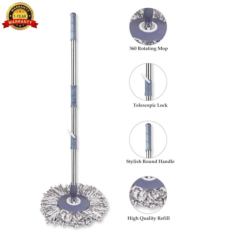 VAULT BHARAT Vault Bharat Premium Moppers for Cleaning Floor 360 Spin Adjustable Floor Cleaning Stainless Steel Mopping Stick Set with 4 Microfiber Replaceable Mop Refill Warranty 1 Year - Image 2