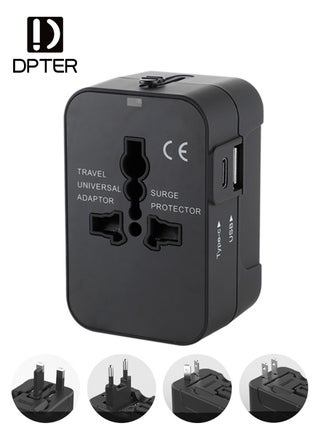 Universal Travel Adapter Worldwide Plug Adaptor with (Type C+USB) 2 USB Ports & AC Outlet, International Plug Adapter Converter, All in One Travel Adaptor Multi USB Wall Charger for European USA UK EU AUS(Type C/G/A/I)