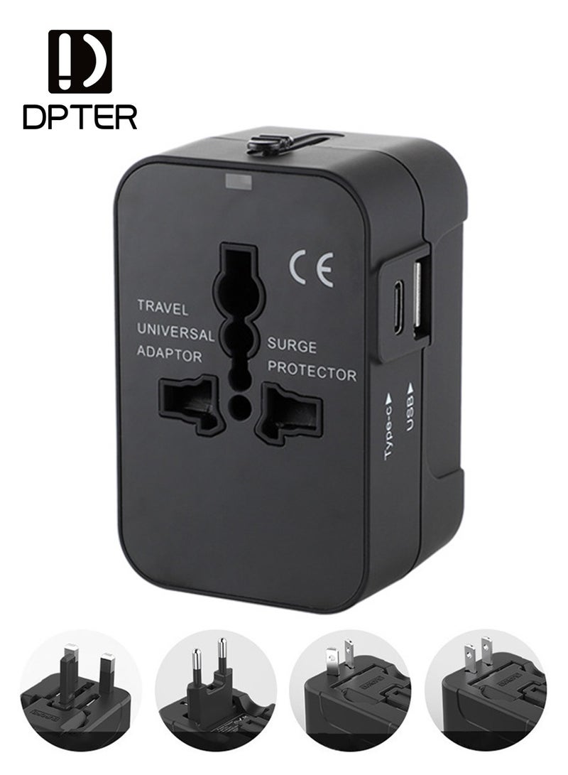 DPTER Universal Travel Adapter Worldwide Plug Adaptor with (Type C+USB) 2 USB Ports & AC Outlet, International Plug Adapter Converter, All in One Travel Adaptor Multi USB Wall Charger for European USA UK EU AUS(Type C/G/A/I) - Image 1