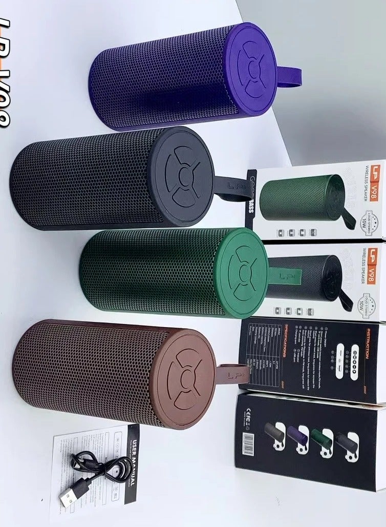 سبيكر بلوتوث محمول LP-V98 بقدرة 10 واط – مكبر صوت لاسلكي بصوت قوي، يدعم بلوتوث 5.3 وTF وUSB وFM، مزود ببطارية قابلة للشحن للاستخدام في الحفلات والرحلات الخارجية - Image 2
