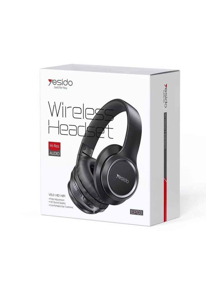 Yesido EP03 Wireless Foldable Bluetooth Headphones – Over-Ear BT 5.3 Headset with Hi-Fi Sound, Noise Isolation, Built-in Microphone & USB Charging – Lightweight & Compact for Travel – Black - Image 1
