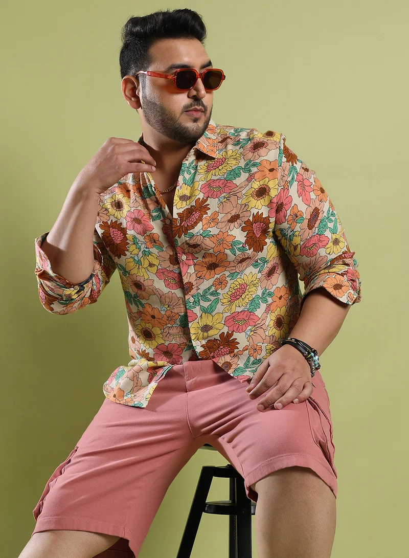 Instafab Plus Instafab Plus Men's Multicolour Floral Cluster Shirt For Casual Wear | Spread Collar | Long Sleeve | Button Closure | Cotton Shirt Crafted With Comfort Fit For Everyday Wear